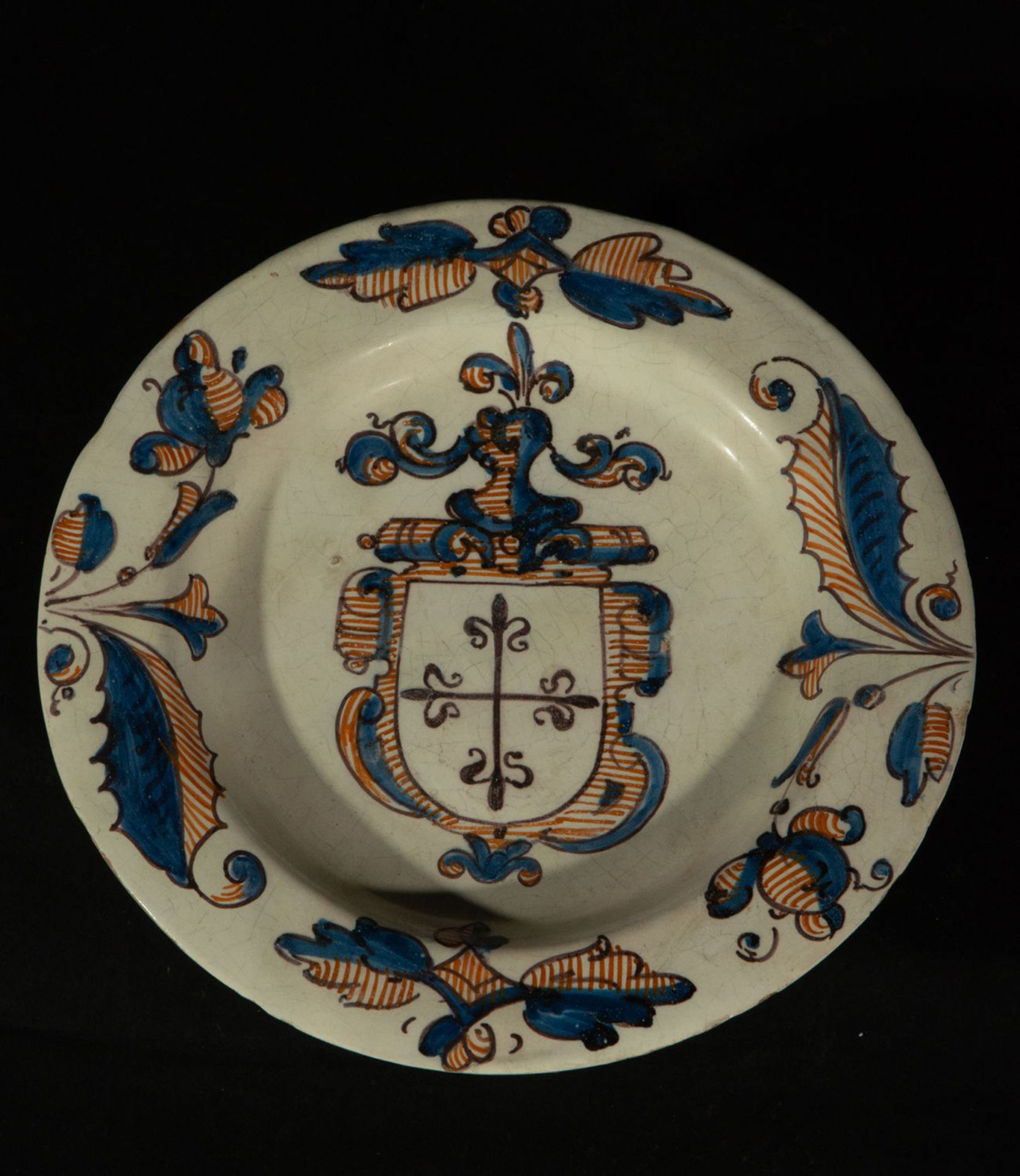 Talavera ceramic plate with Carmelite shield, 18th century