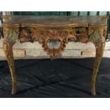 Italian Baroque console table in polychrome, gilded and marbled wood, 18th century