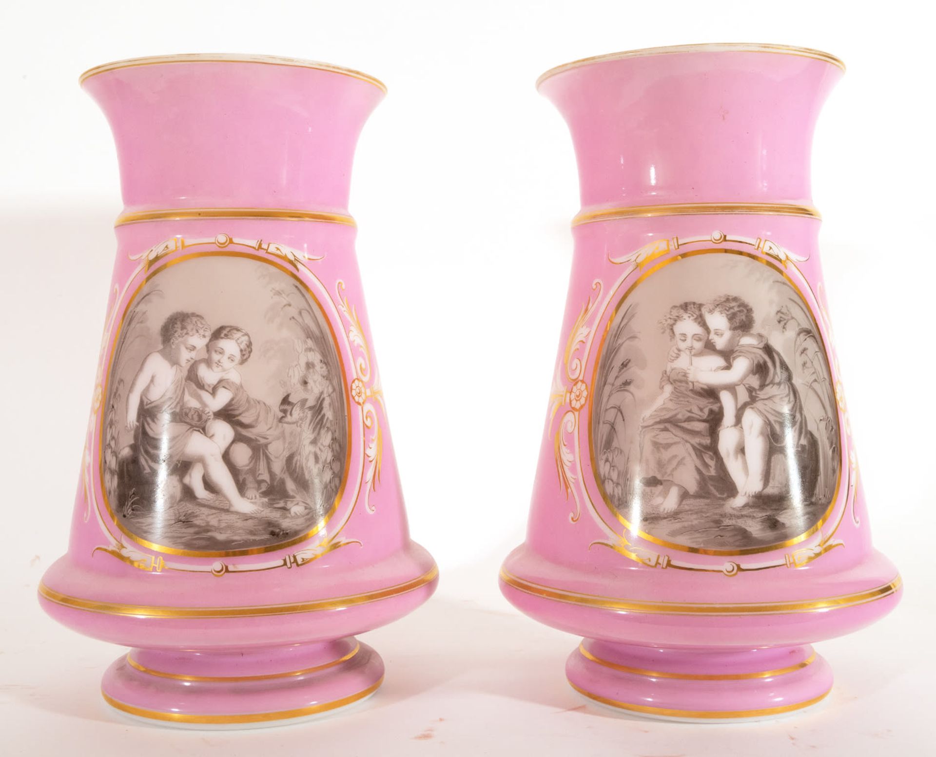 Pair of Opaline Vases with Romantic Scenes, 19th century - Image 2 of 10