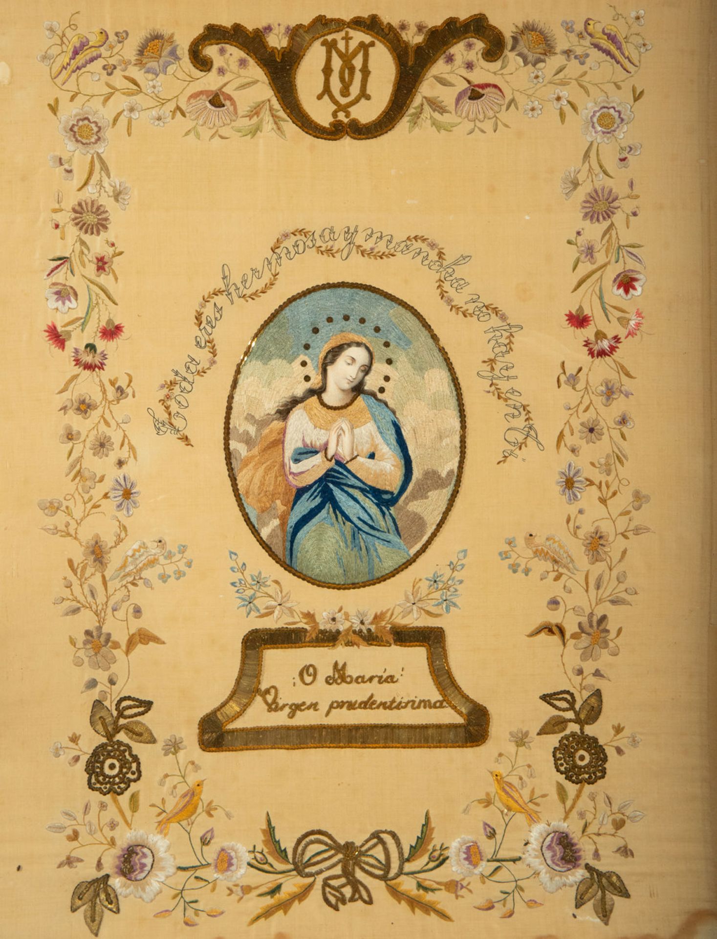 Silk embroidery of the Immaculate Virgin, 19th century Mexican school - Bild 4 aus 6