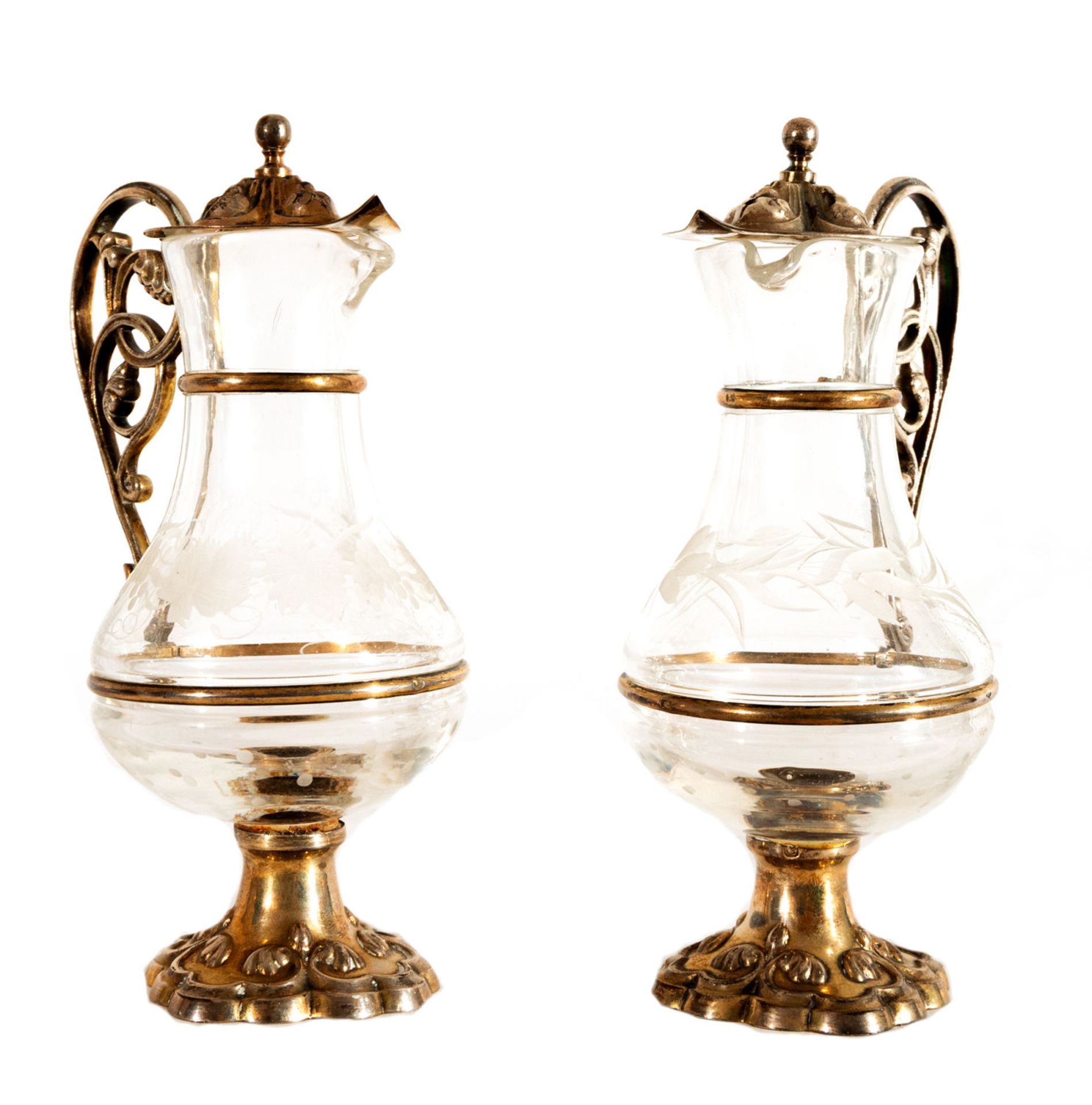 Pair of Crystal Wine and Water Jugs mounted on Sterling Silver, La Granja, 19th century