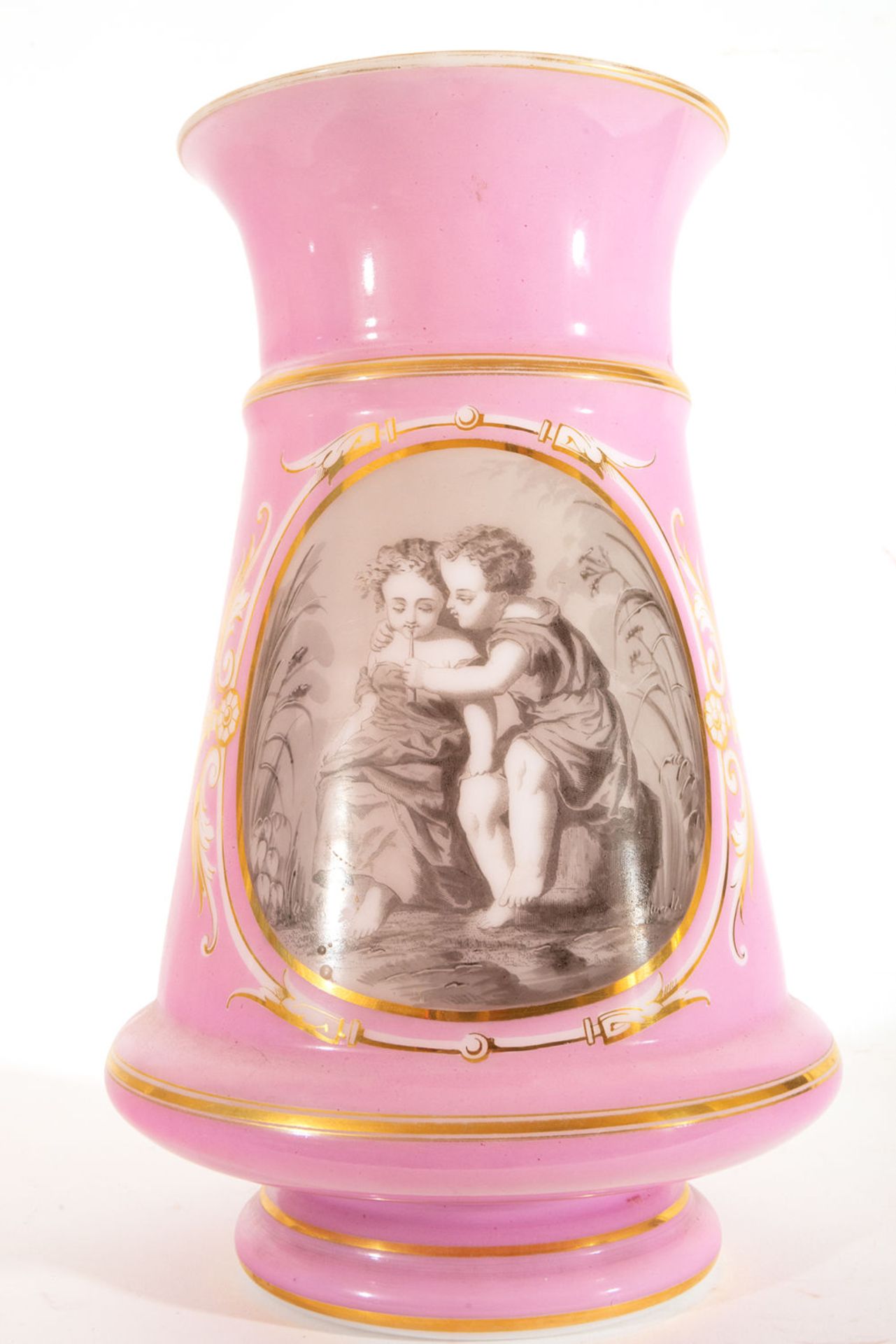 Pair of Opaline Vases with Romantic Scenes, 19th century - Image 3 of 10