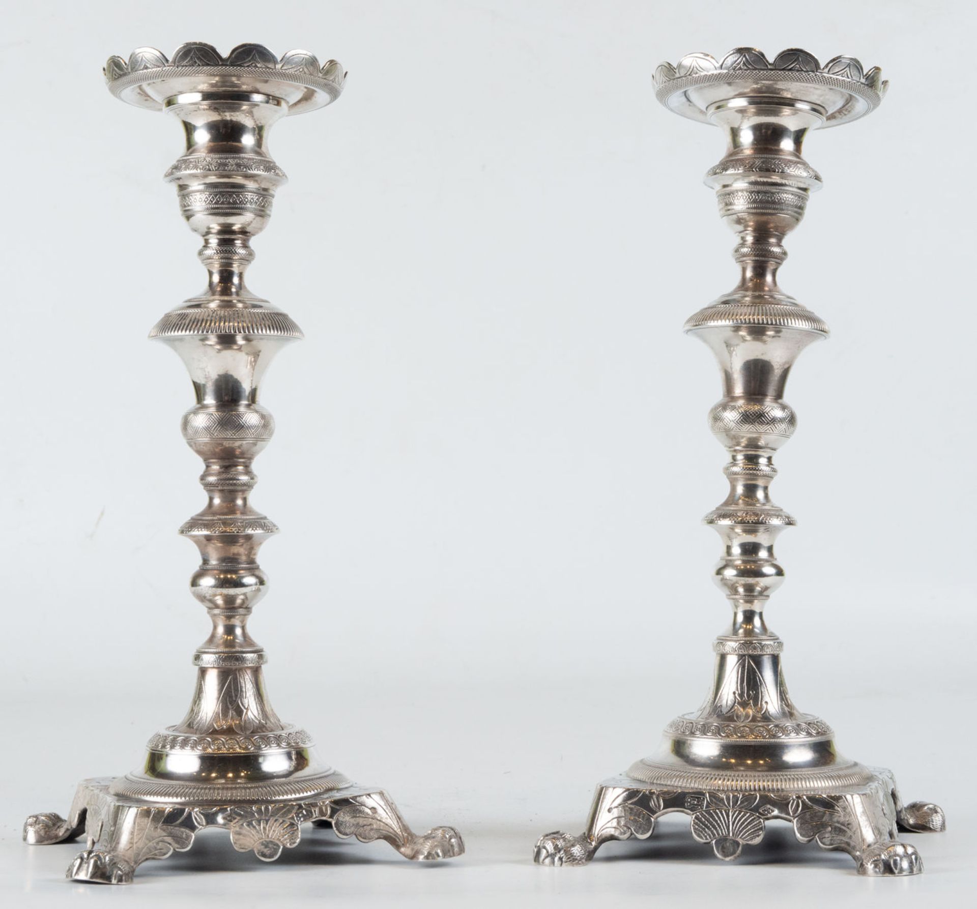 Pair of solid sterling silver candlesticks, 19th century