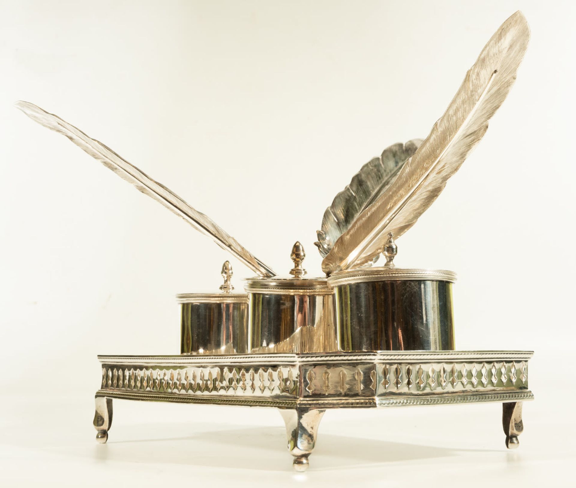 Writing Set with Silver Feathers, XIX century contrasts of Law on the base - Image 5 of 6