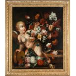 Still Life of Flowers with a Cherub, 17th century Italian school, circle of Mario de' Fiori. 17th ce