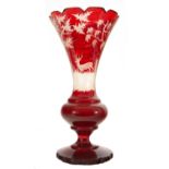 Bohemian crystal vase with deer motifs, 19th century