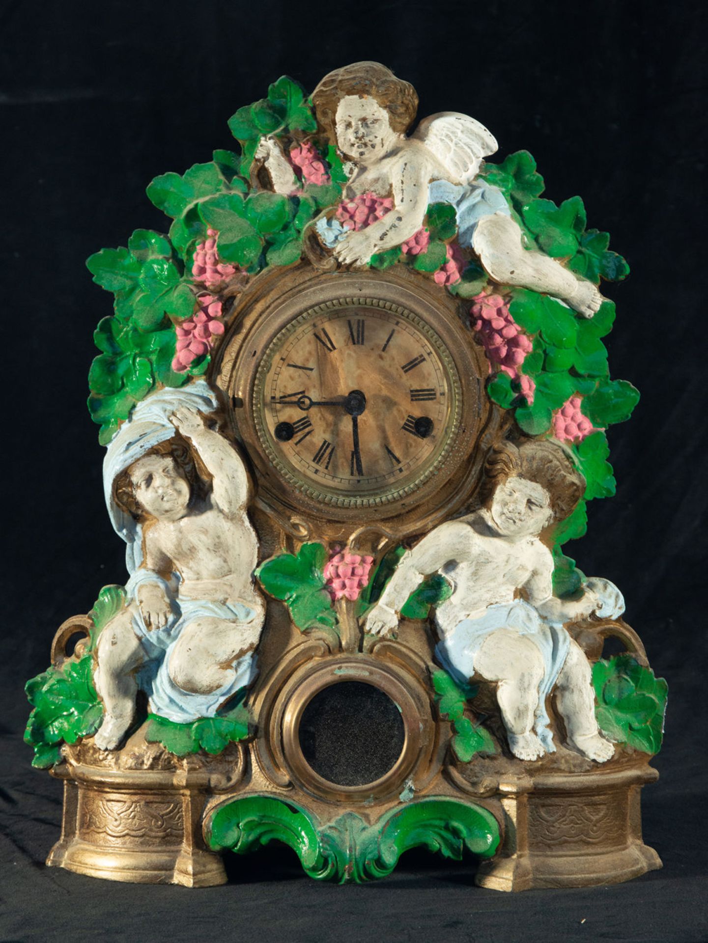 Tabletop clock in polychrome bronze, XIX century