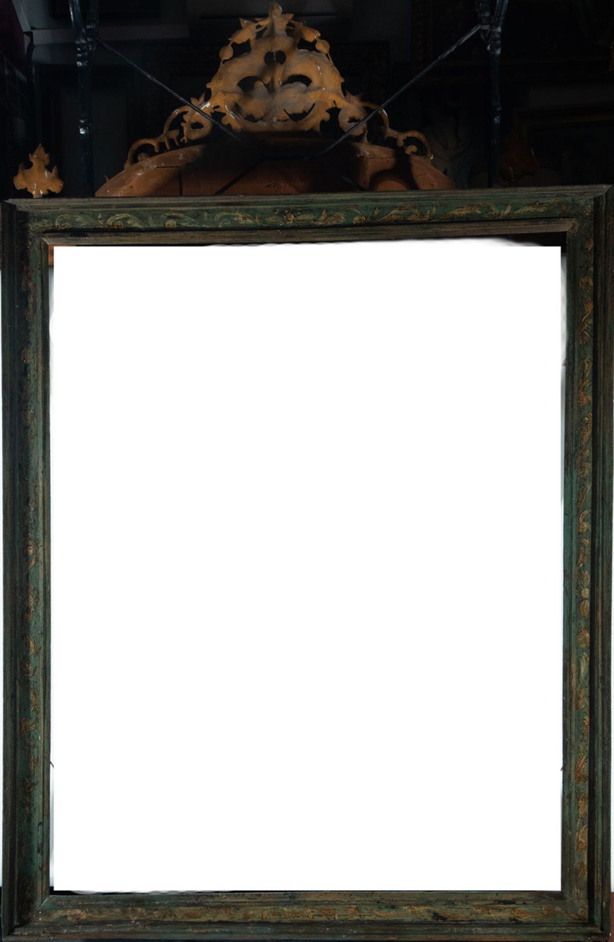 Novohispanic colonial frame in marbled green painted wood, 18th - 19th century