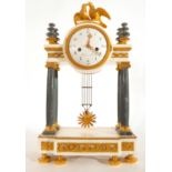 French Empire Portico clock in gilt bronze, marble and black marble, 19th century