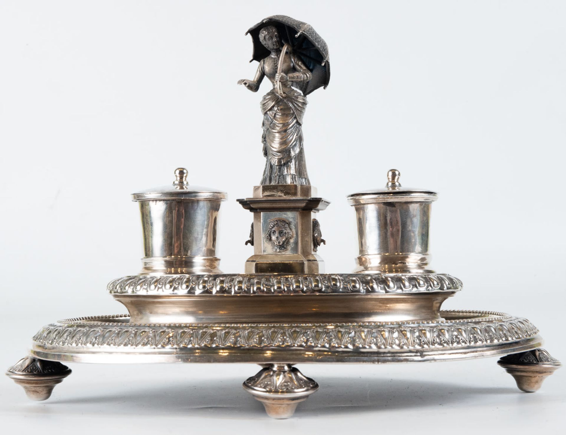 Writing Set with Lady and parasol, in 800 silver