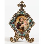 Gilded bronze and enamel frame with Saint Joseph and the Child Jesus in Oval, 19th century
