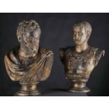 Pair of Grand Tour Busts in Gilded Bronze of Emperors Antony and Caesar, Italian school, 19th centur