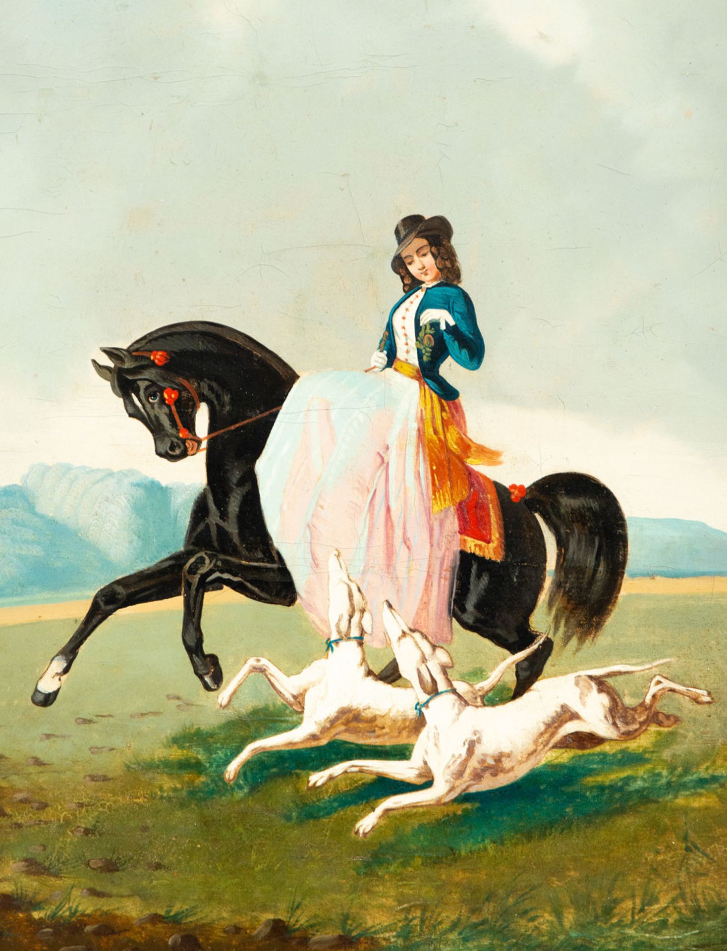 Painted Mirror of Huntress Lady, 19th century - Image 2 of 4