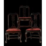 Lot of three English chairs in solid mahogany Queen Anne style, 18th century