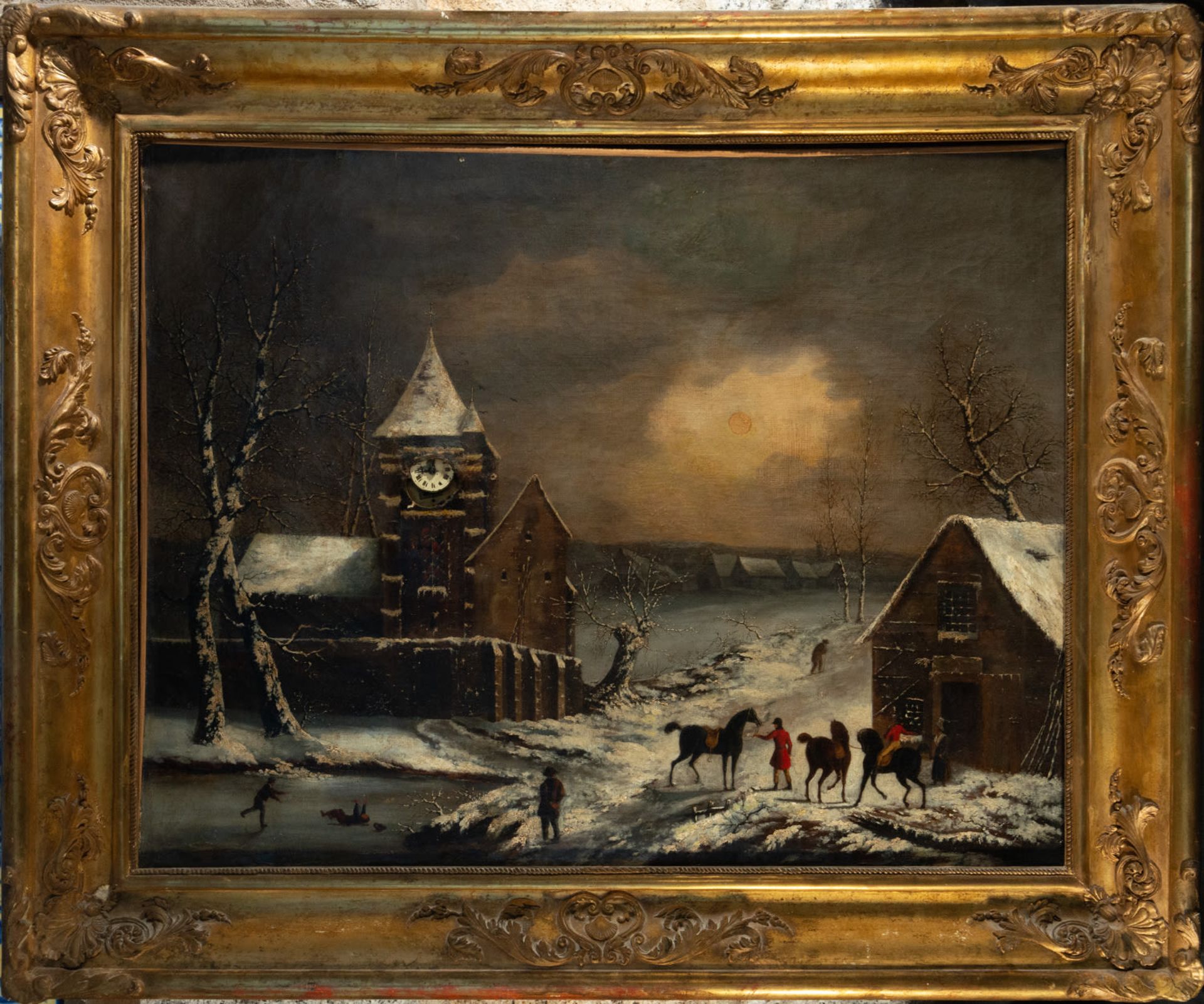Winter Landscape with built-in clock, German or Austrian school, 19th century