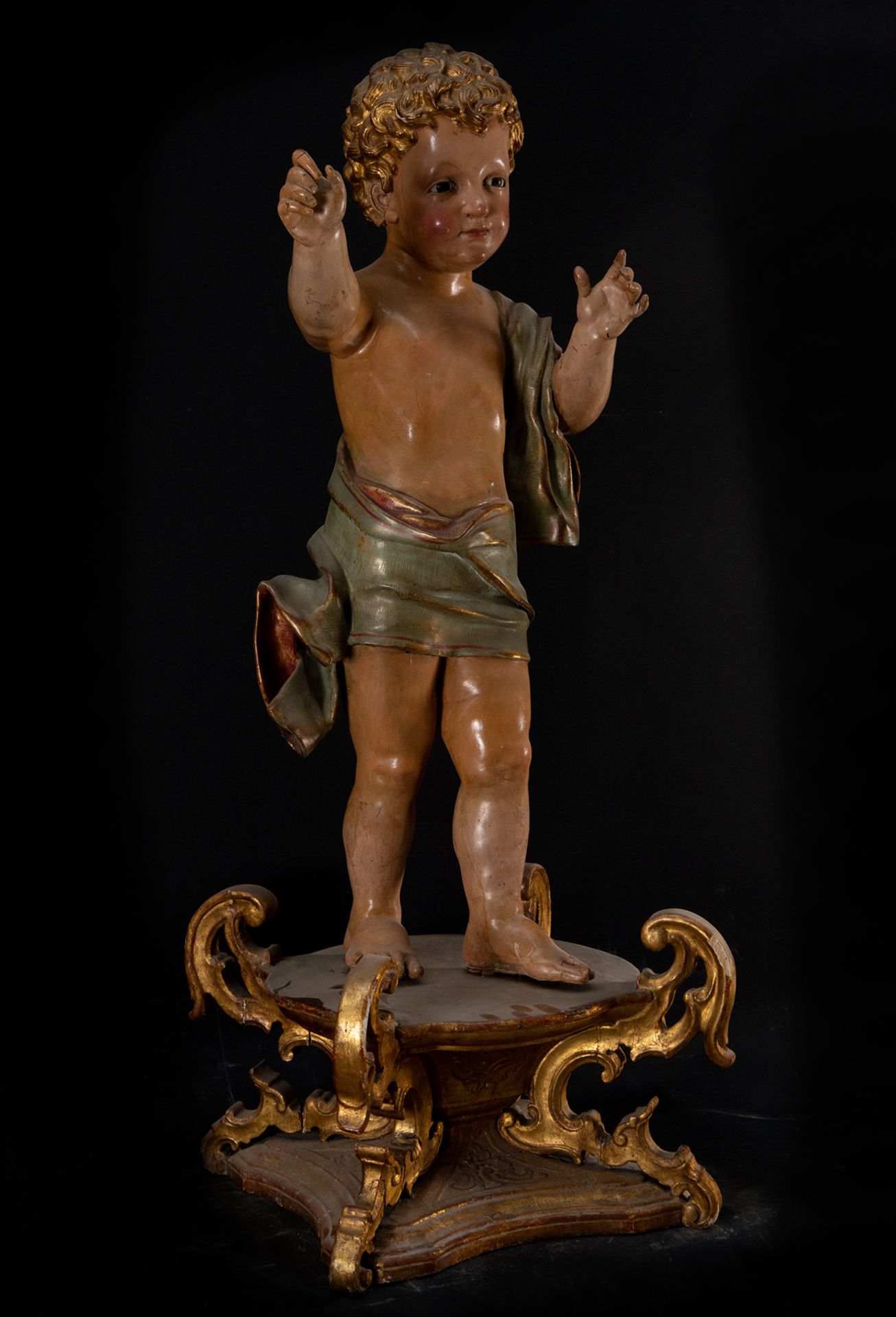 Precious San Juanito in carved and gilded wood, with period base, Italian school from the end of the - Image 3 of 4