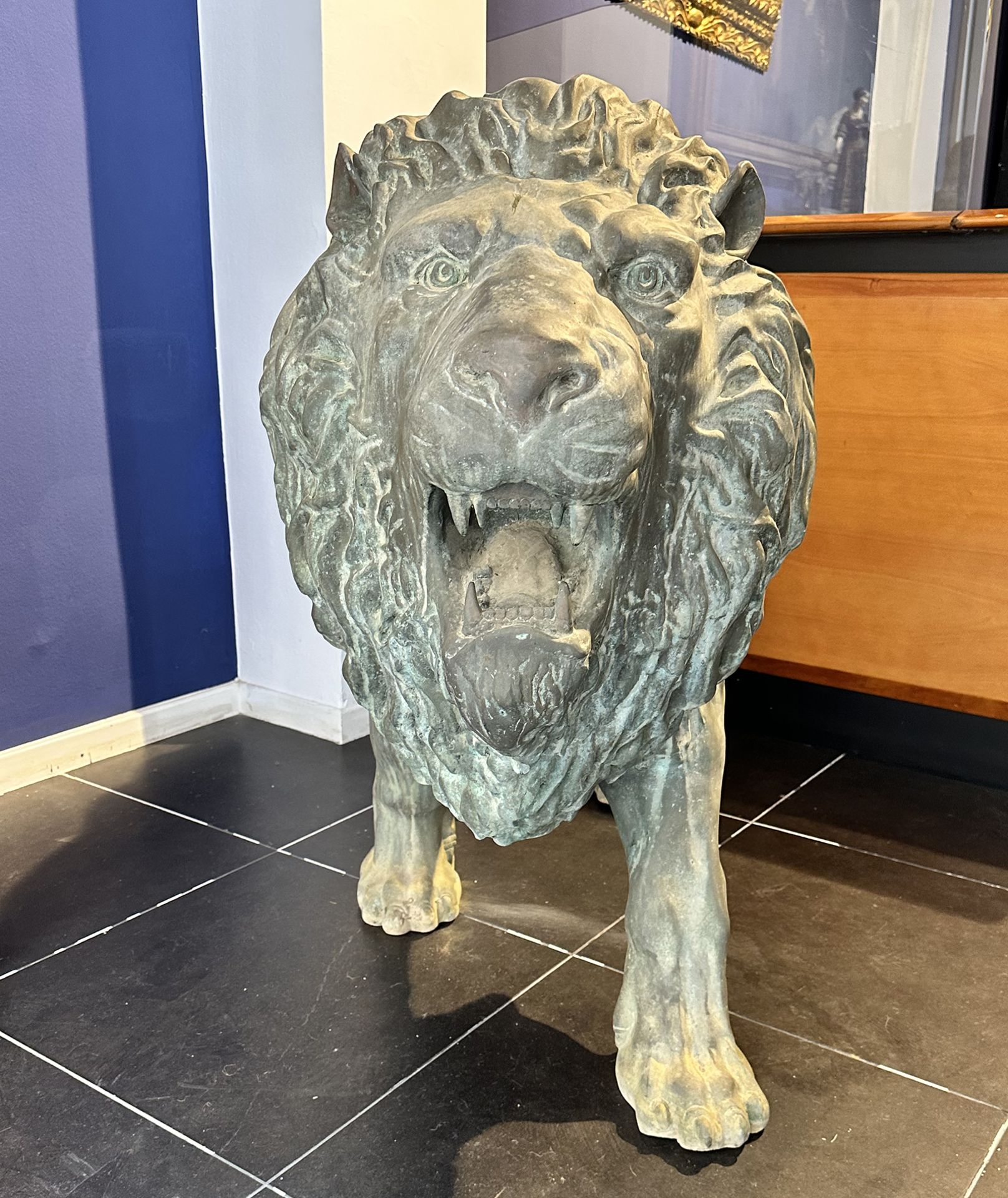 Important Large Pair of Life-Size African Lions, in Bronze, Neapolitan casting, 20th century - Image 3 of 9