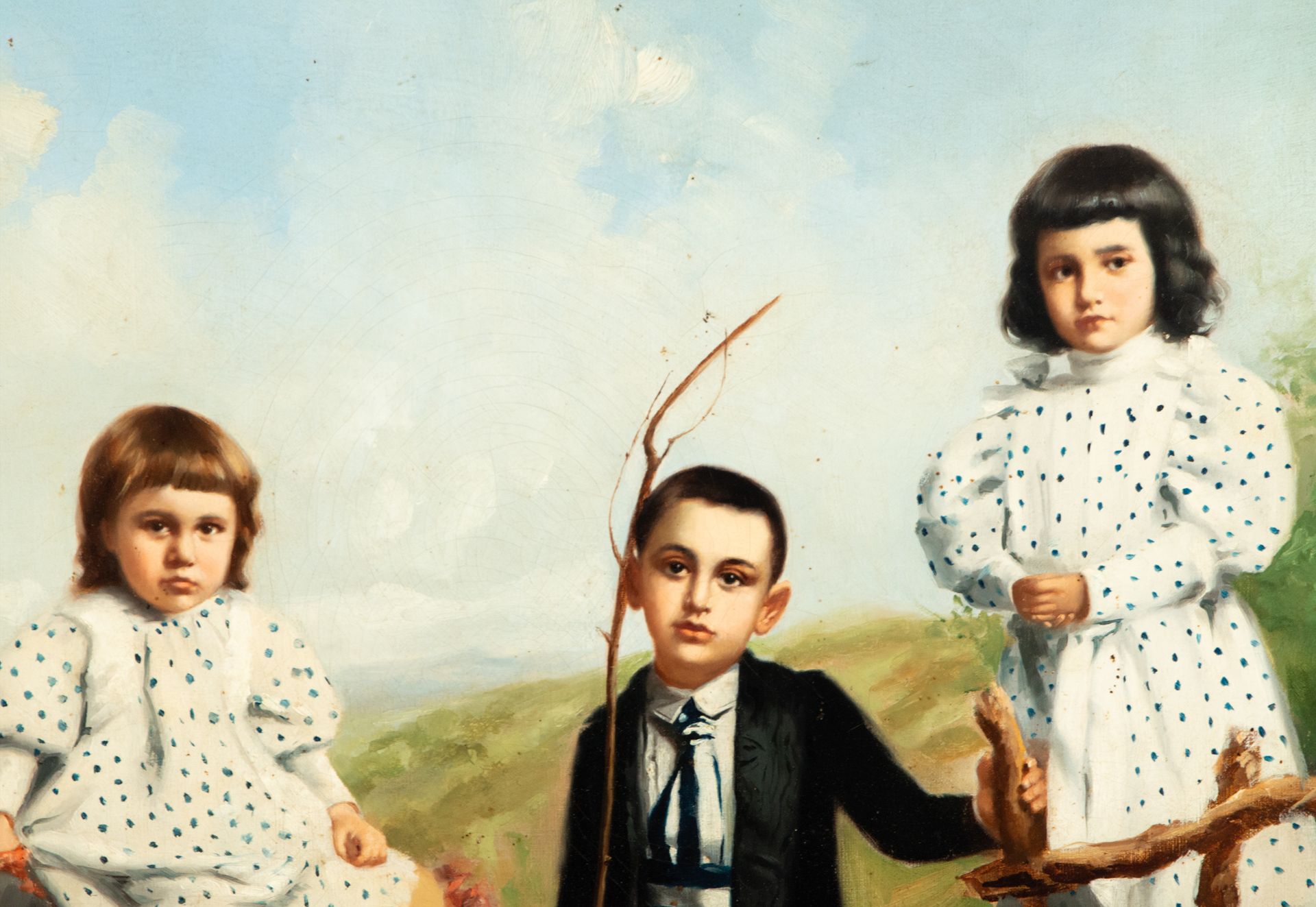 Portrait of three children in the countryside, oil version of a photograph by Otero y Colominas, Raf - Bild 3 aus 6