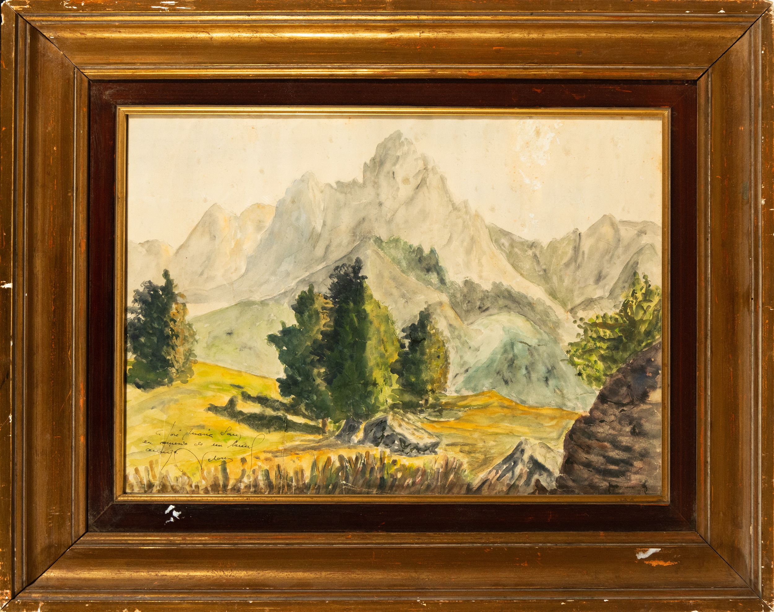 Mountain view, Spanish school, 20th century, signed and dedicated