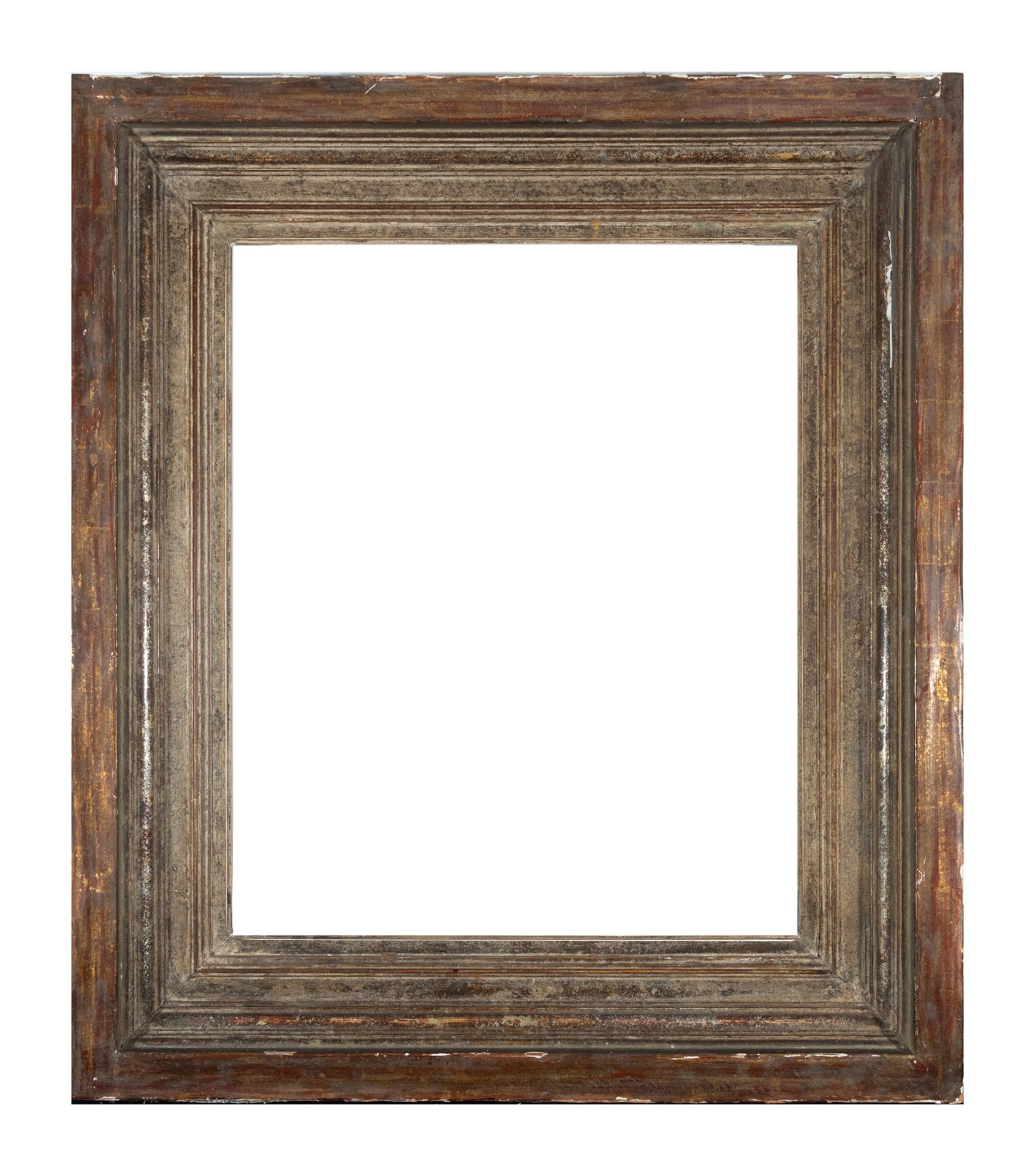 Elegant Italian frame in carved and silver-plated wood, 19th century