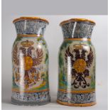 Pair of Talavera umbrella stands with heraldic shields, XIX - XX century, Niveiro series