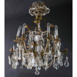 Large blown glass chandelier mounted in gilt bronze, 19th century