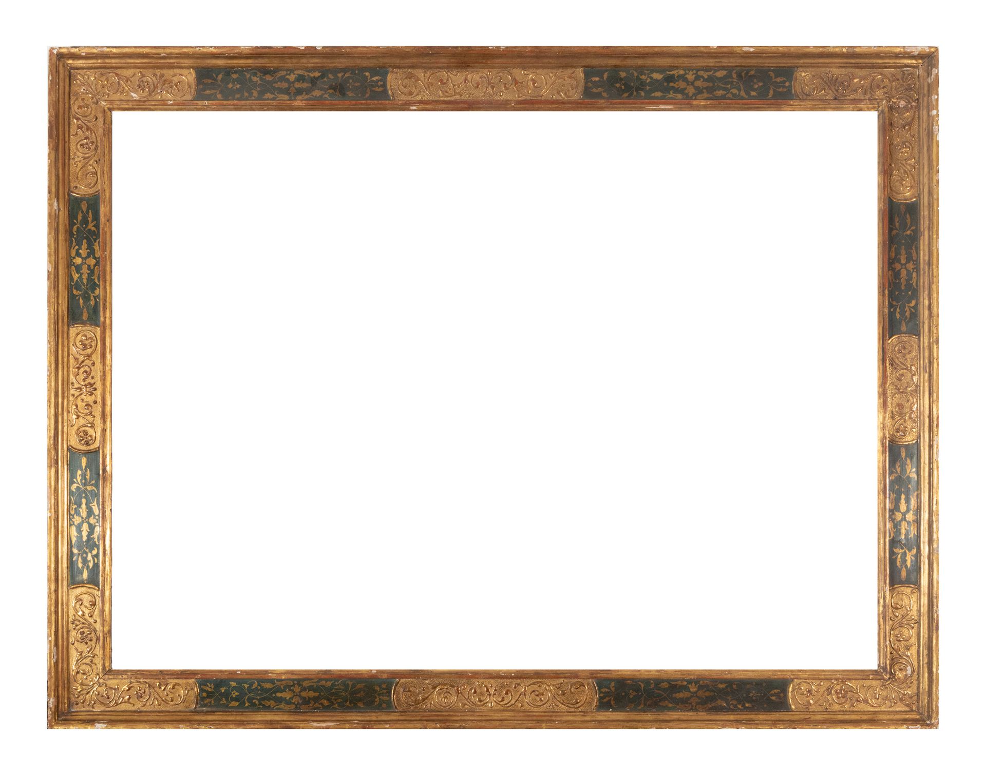 Tuscan-style frame in gilt "Pastiglia" molding and polychrome edges, 19th century