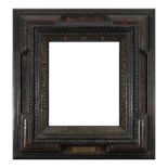 Flemish type frame in ebonized, polychrome and tortoiseshell-like curly wood, 19th century