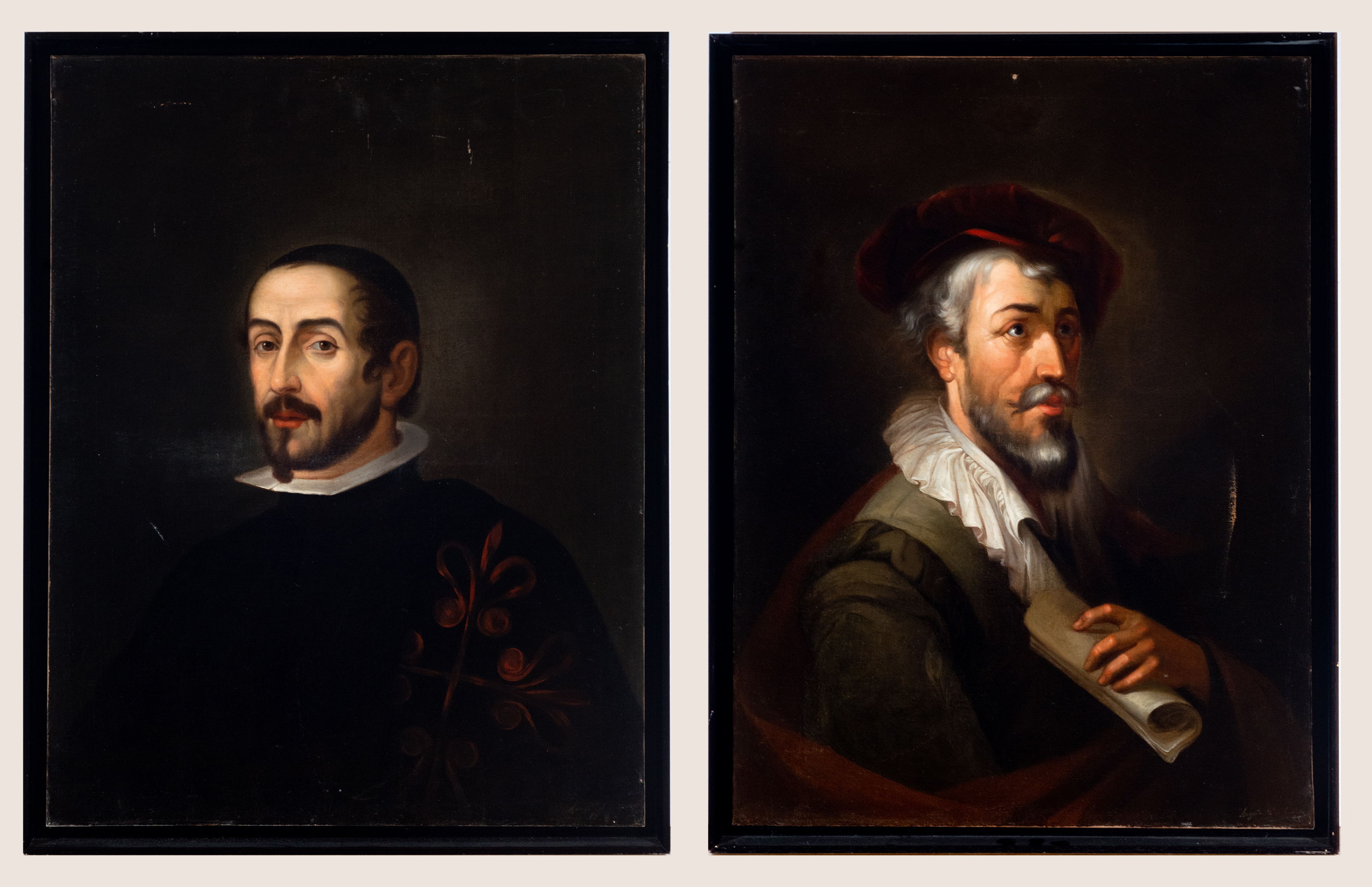 Pair of Portraits of Hernán Cortés and Pizarro, 19th century Peruvian school