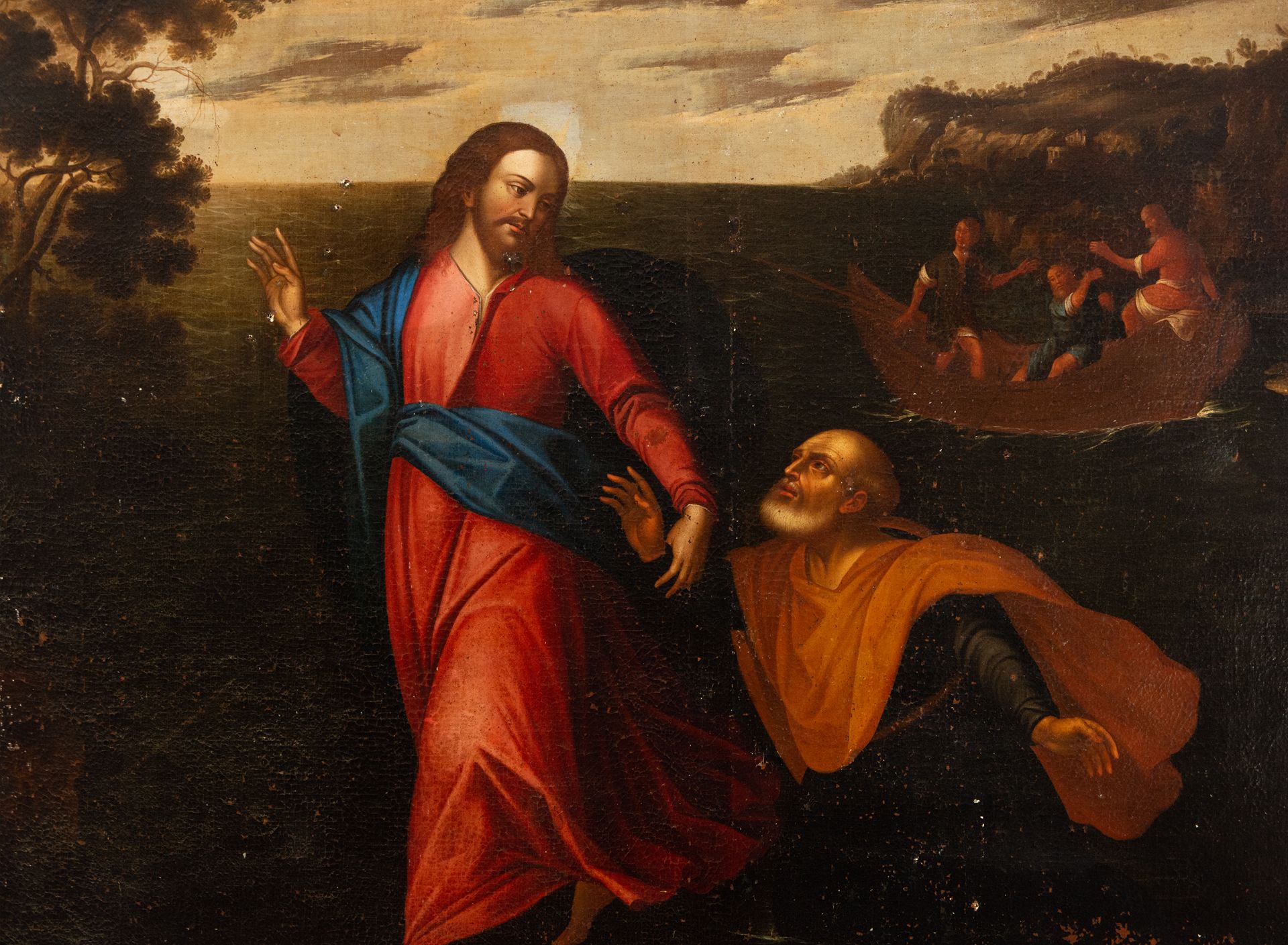 Jesus Saving Pedro from the Shipwreck, 17th century Viceroyalty colonial school - Bild 2 aus 6