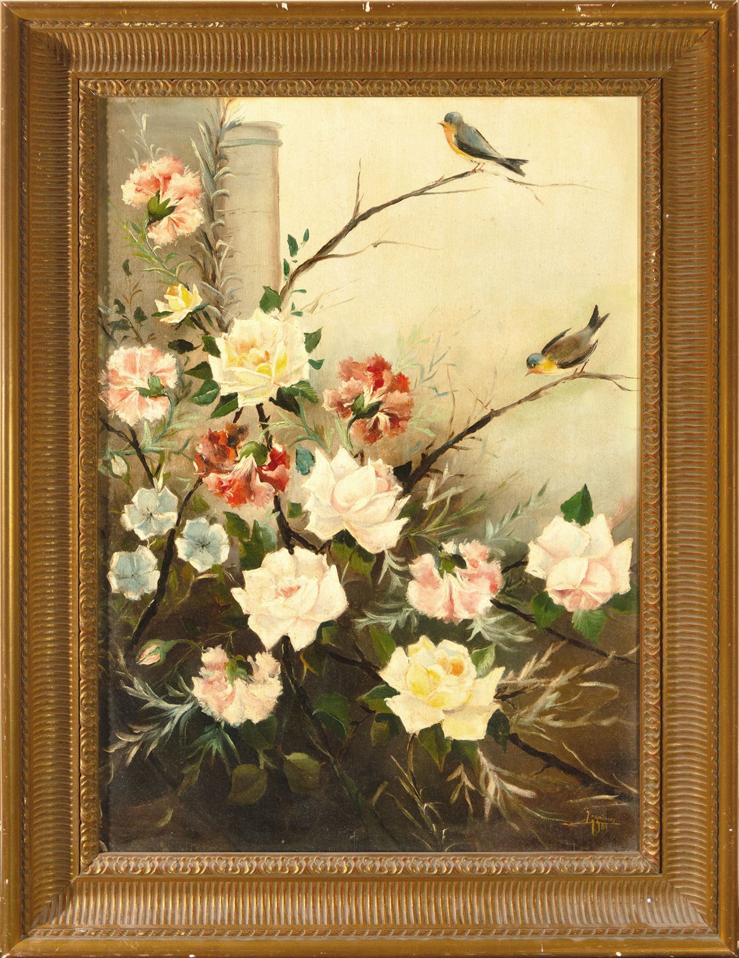 Still Life of Flowers and Birds, European School of the 20th century