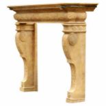 Large Tuscan fireplace in Giallo Reale Marble, 19th century Italian school