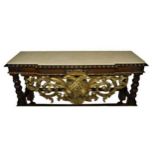 Important Italian table in gilt Rosewood with Carrara marble top, 19th century