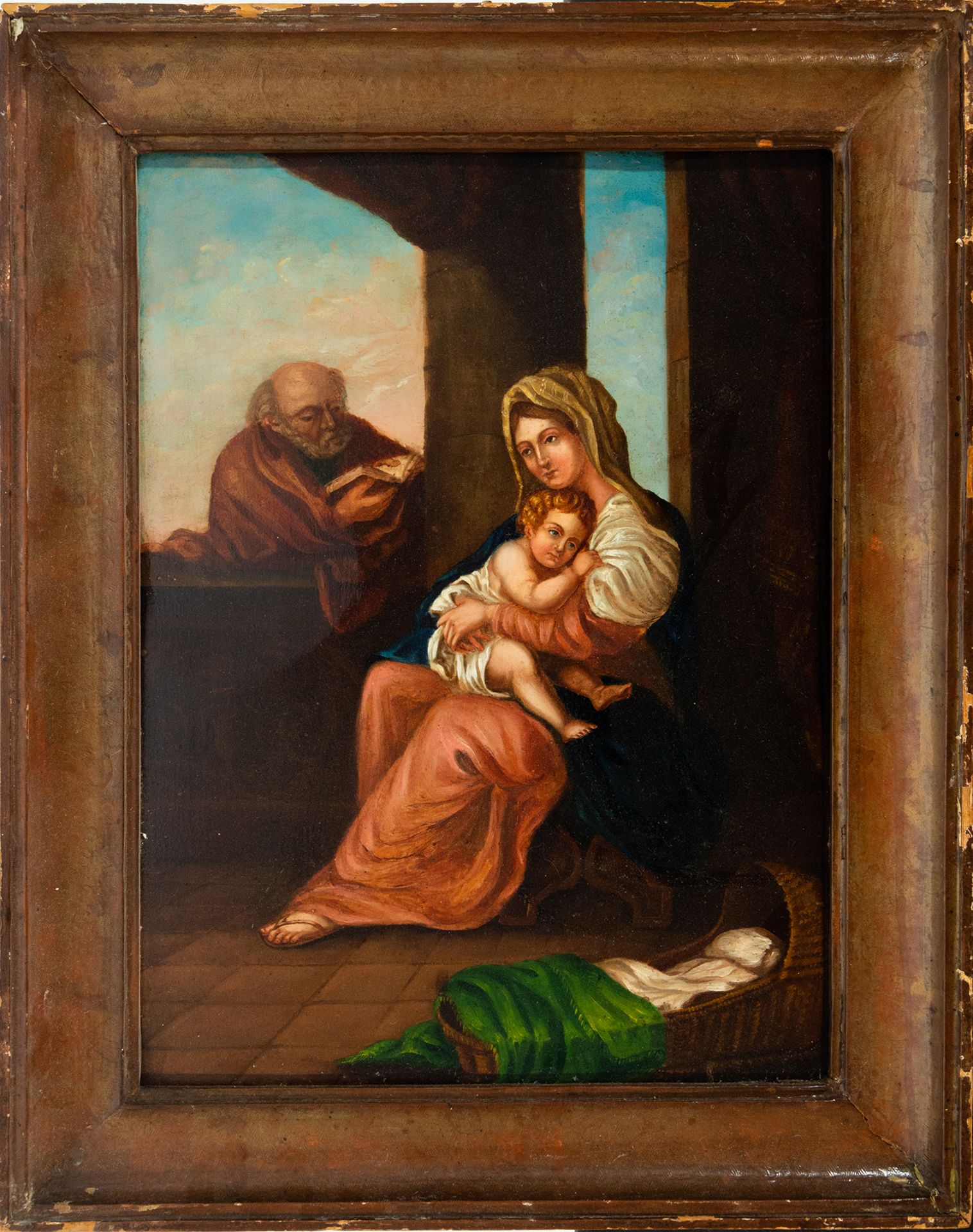 Holy family on sheet metal, 19th century