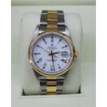 Rolex Oyster Perpetual Date, unisex cadet size, in steel and 18k gold