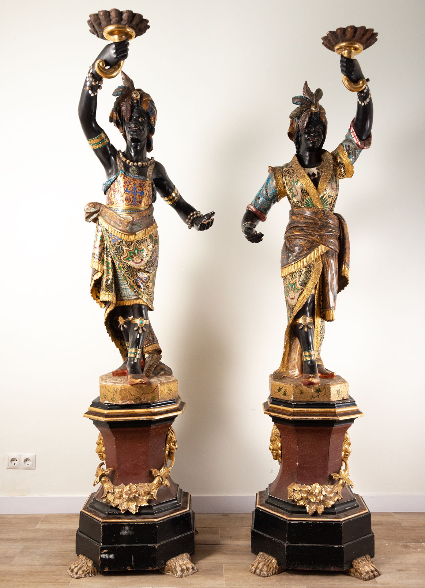 Spectacular pair of Venetian Torcheros called "Morettos", 19th century Italian school