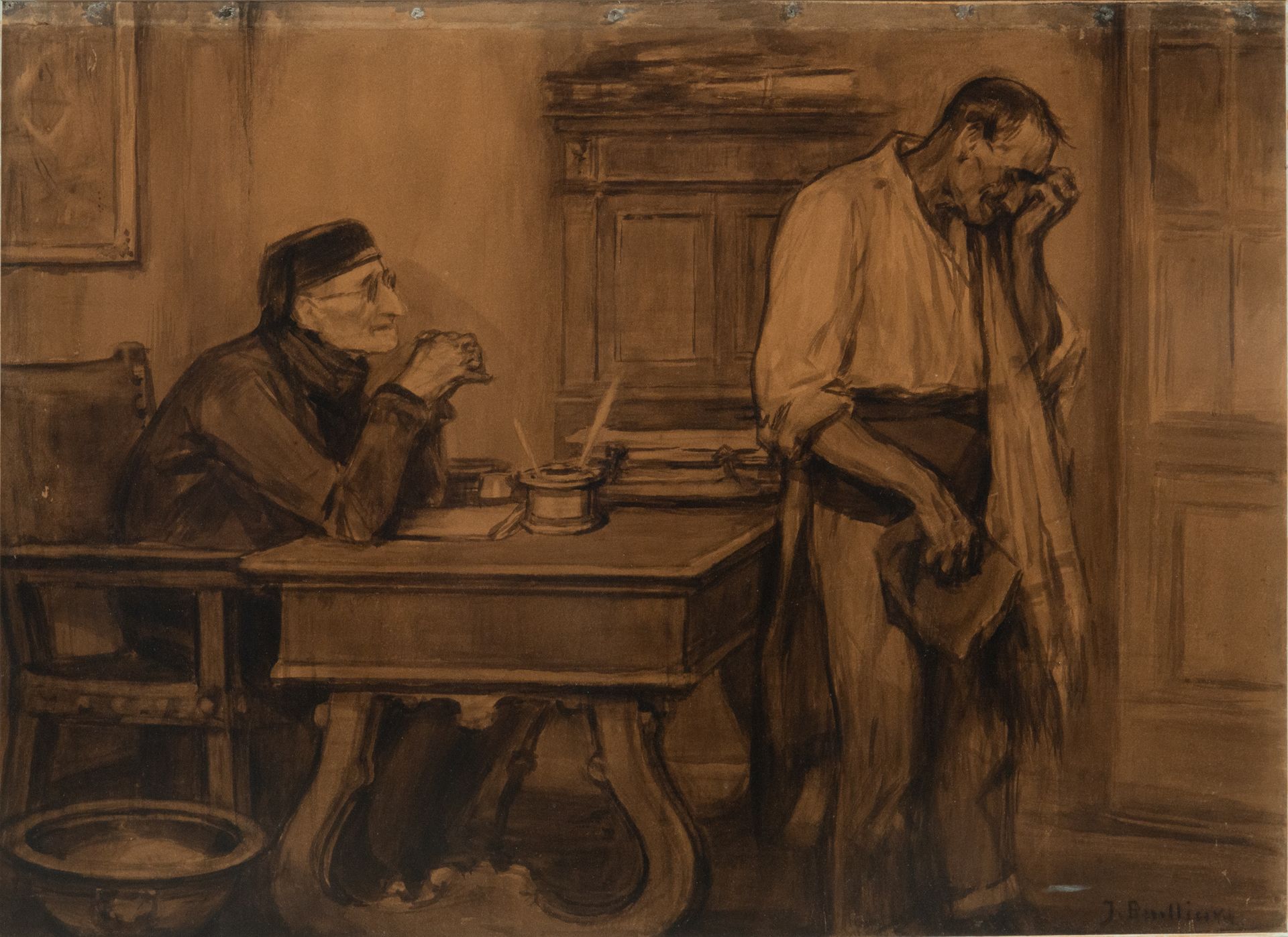 The Usurer, charcoal drawing by José Benlliure (Valencia, 1855-Valencia, 1937), Spanish school of th - Bild 2 aus 4