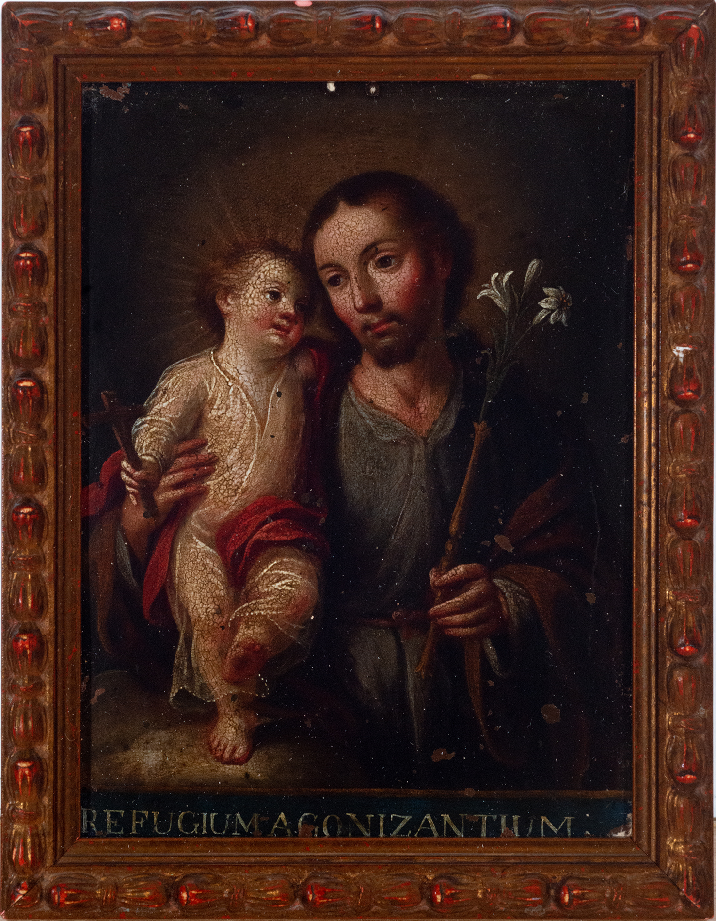 Exceptional Copper of Saint Joseph with Enfant Jesus, 18th century New Spanish colonial school, in t - Image 2 of 5