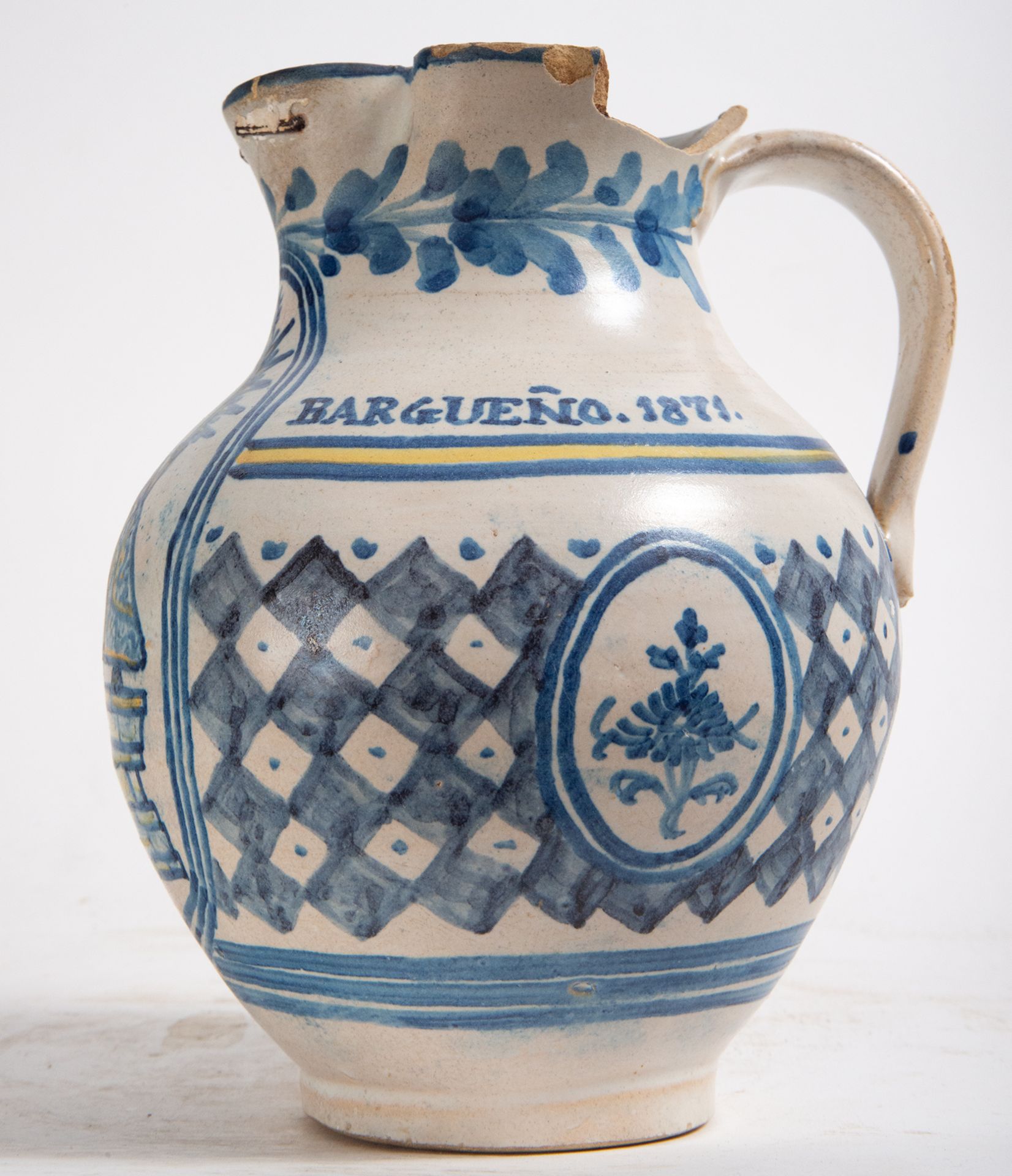 Rare Talavera jug in cobalt blue with the Virgin of Toledo, 19th century - Image 2 of 4