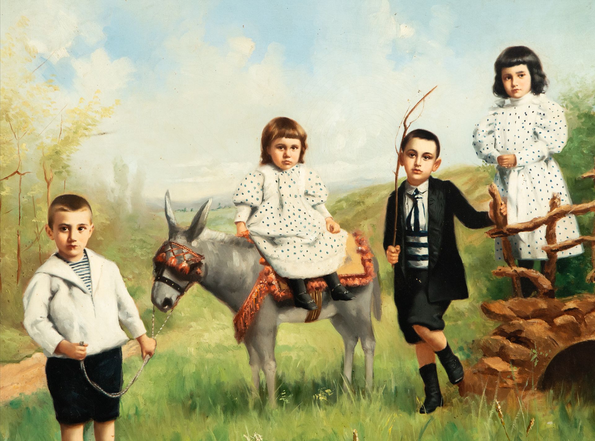 Portrait of three children in the countryside, oil version of a photograph by Otero y Colominas, Raf - Bild 2 aus 6