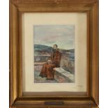 "Monk" Watercolor painted by Antonio Maura, president of the First Republic (1853-1925), end of the