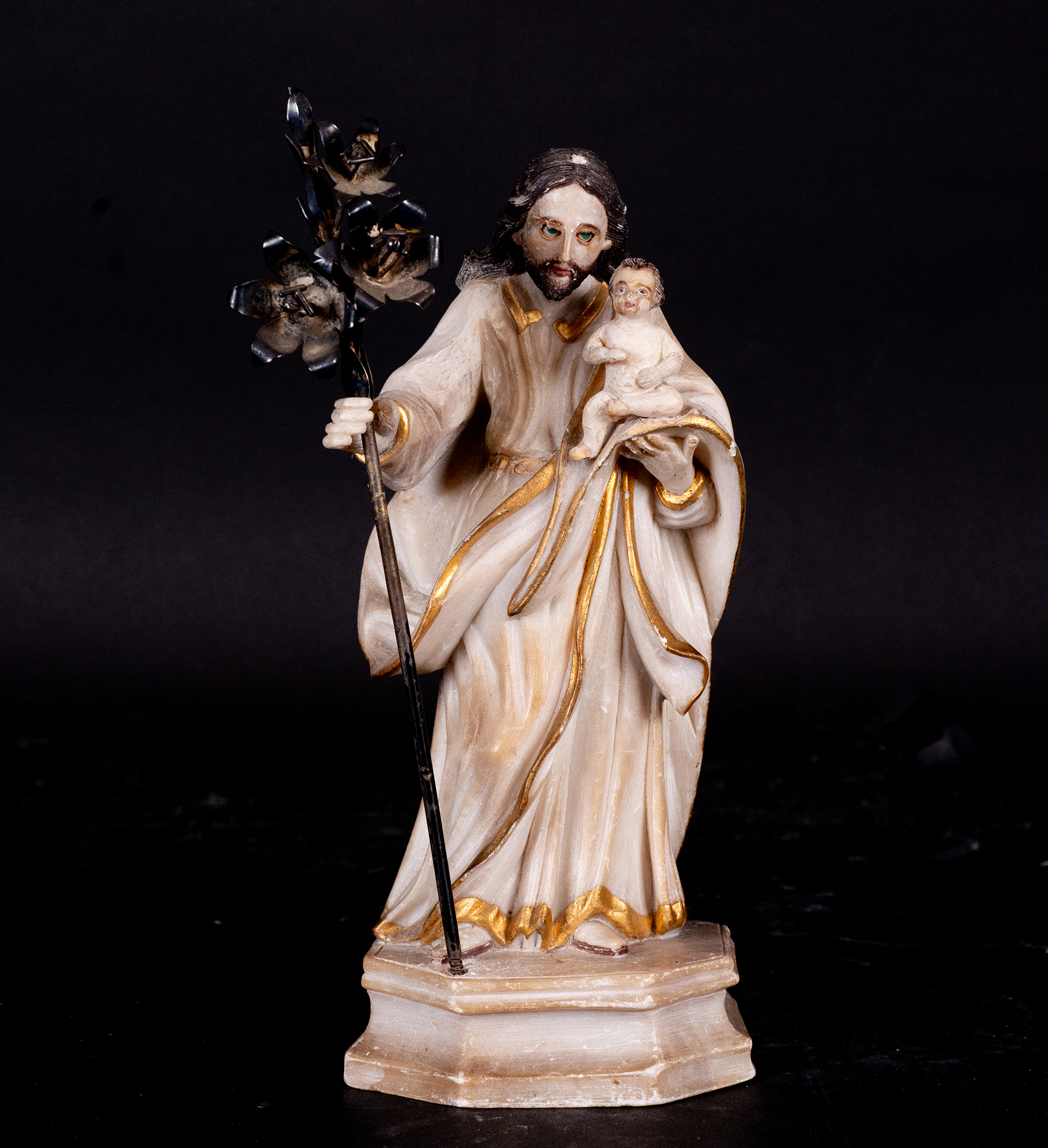 Saint Joseph with Child in Arms, with Silver Crosier, 18th century Brazilian colonial school