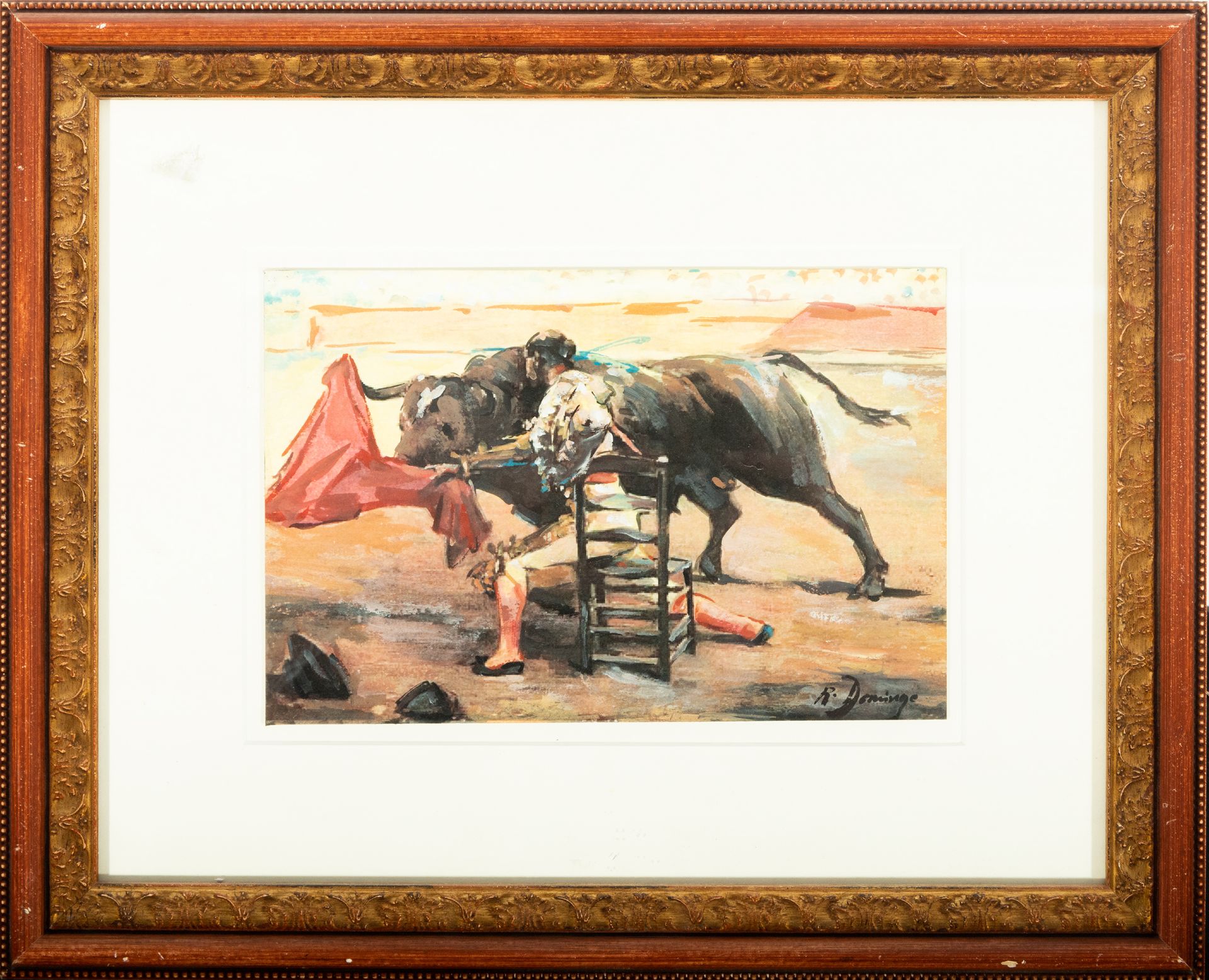 Bullfighter, watercolor on paper, signed R. Domingo