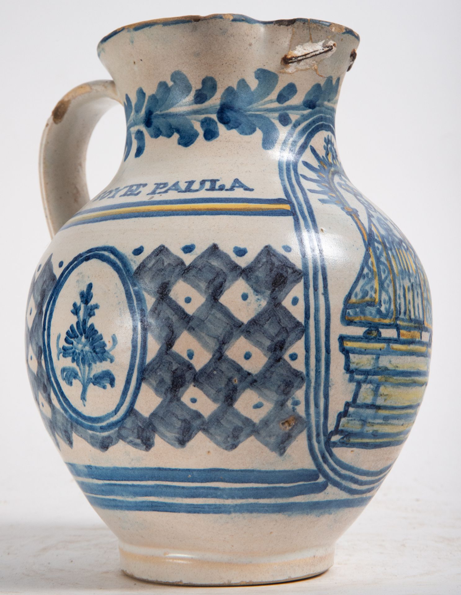 Rare Talavera jug in cobalt blue with the Virgin of Toledo, 19th century - Image 3 of 4