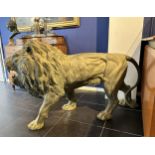 Important Large Pair of Life-Size African Lions, in Bronze, Neapolitan casting, 20th century