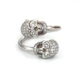 You and me ring with skulls in diamonds and white gold, 1.75 ct in total