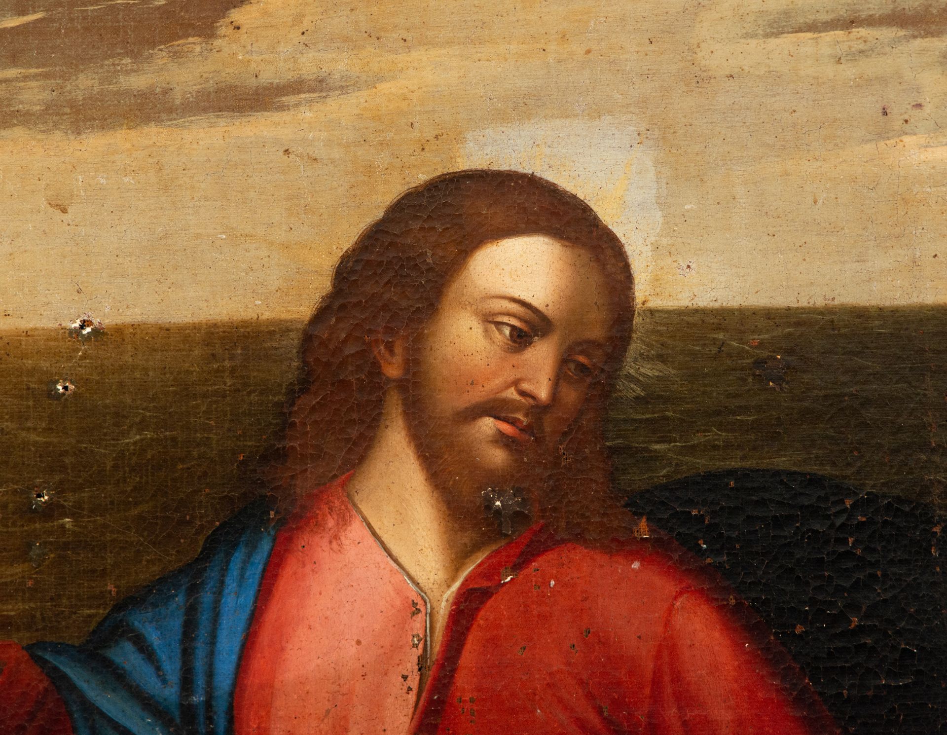 Jesus Saving Pedro from the Shipwreck, 17th century Viceroyalty colonial school - Image 5 of 6