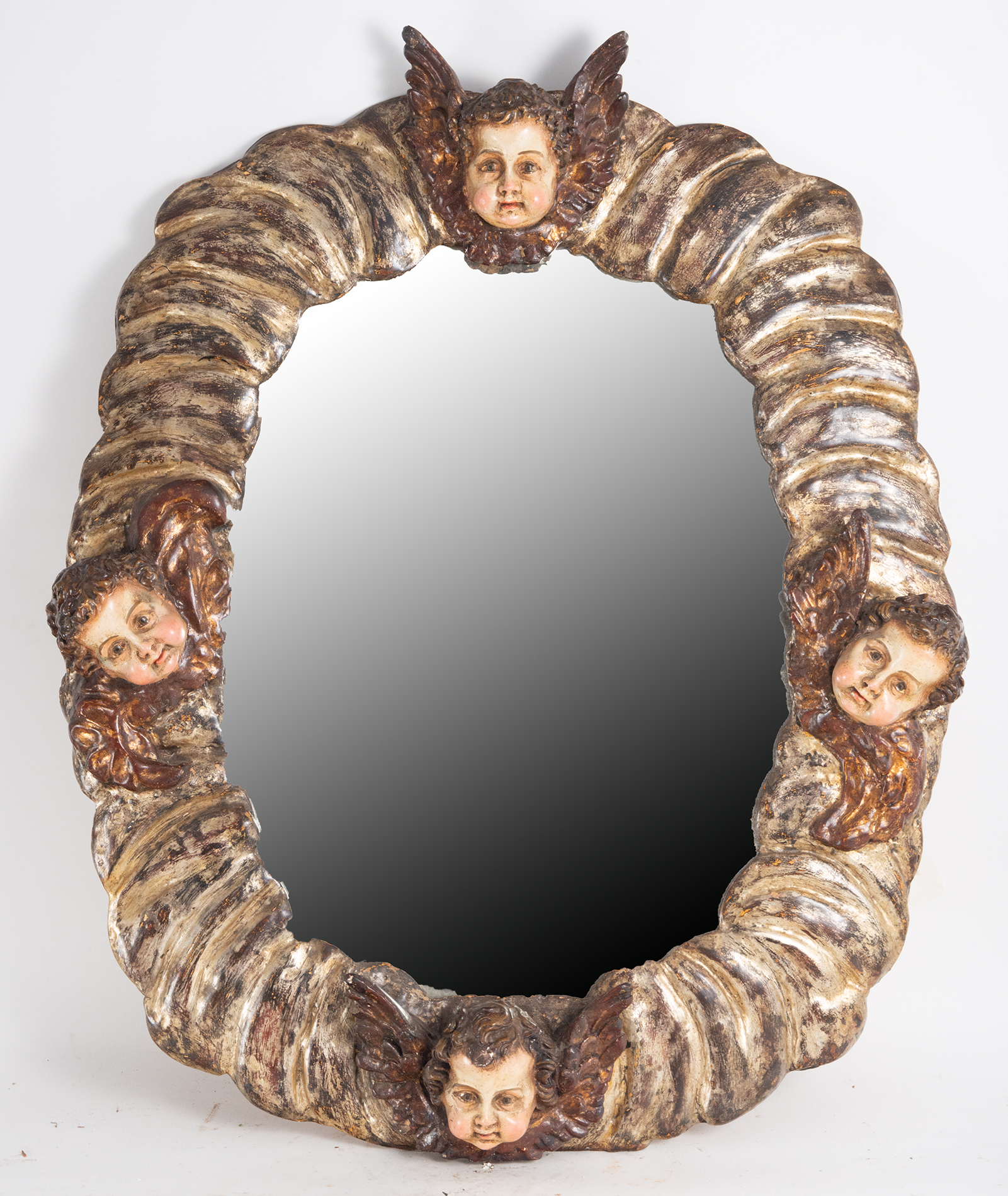 Important New Spanish Colonial Large Mirror with Caryatids of Angels, 18th century