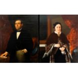 Pair of Large Nineteenth-Century Portraits of a Lady and a Gentleman, Luis Sánchez, Spanish school o