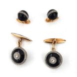 Set of 4 men's gold, diamond and onyx cufflinks, 1920s